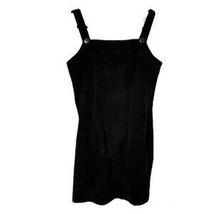 Vintage 90s Possessed Black Faux Suede Jumper Dress Made in USA